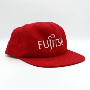 Fujitsu Snapback Trucker Hat Industrial Cap Portland Made in USA Red Vintage 90s